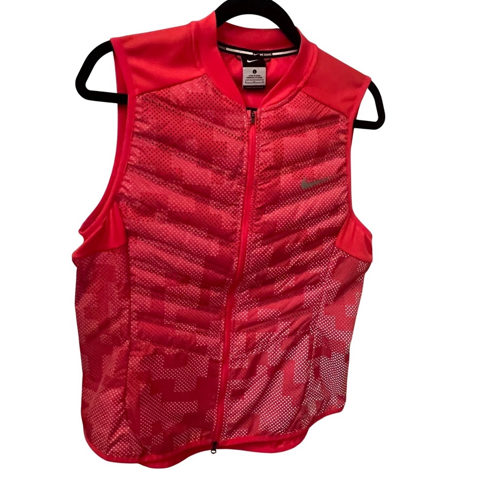 Nike Aeroloft 800 NWOT Reflective Running Goose Down Vest. Red. Women's Large